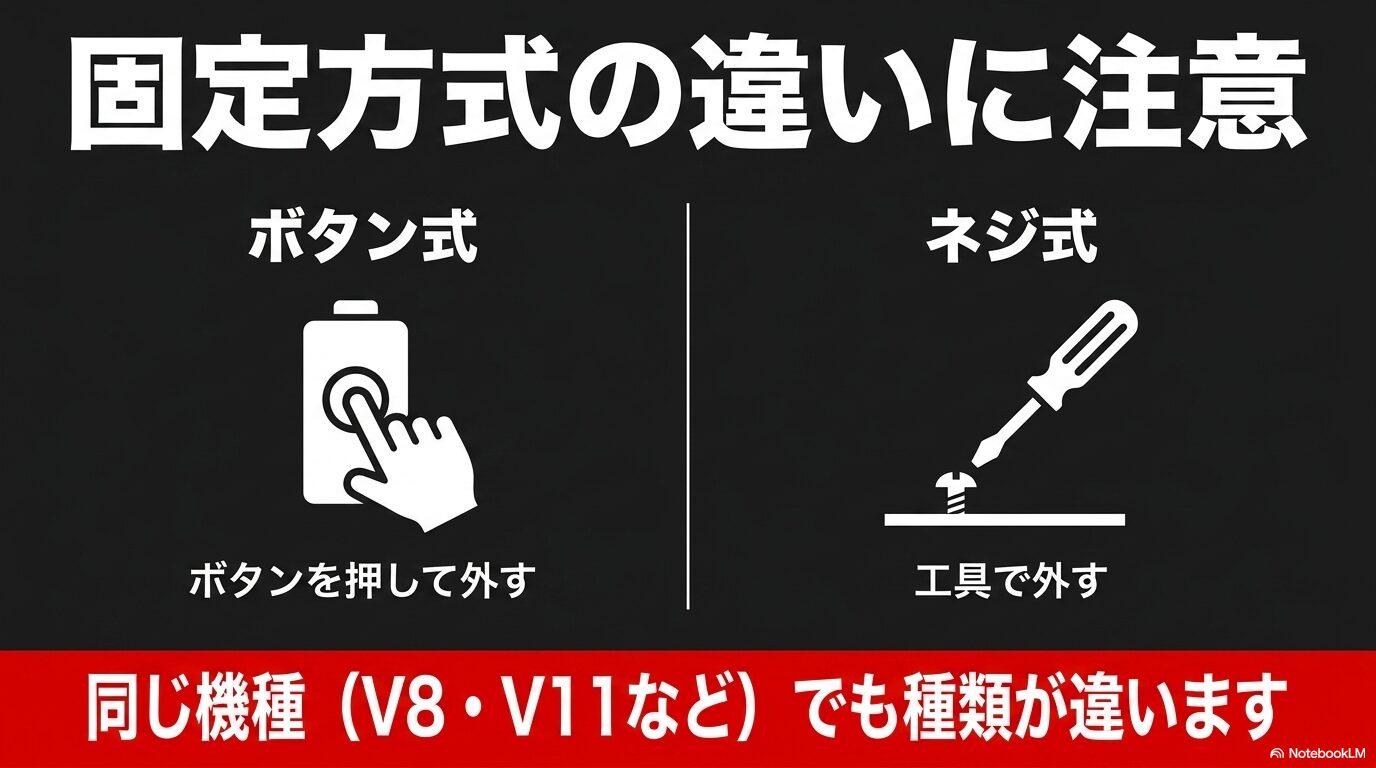 ダイソン掃除機のボタン着脱式バッテリーとネジ固定式バッテリーの違い