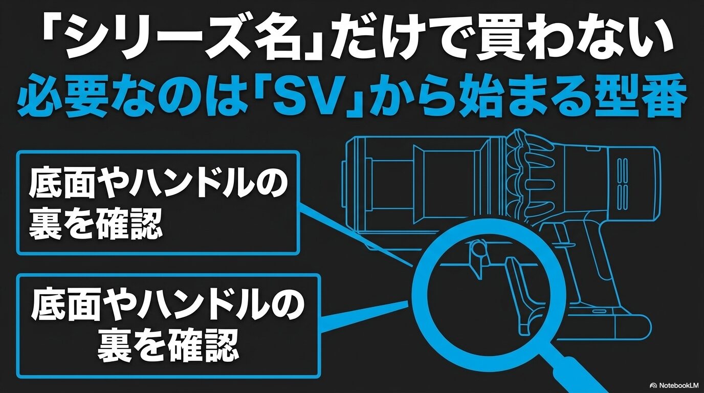 ダイソン掃除機の底面やハンドル周辺でSVから始まる型番を確認する方法